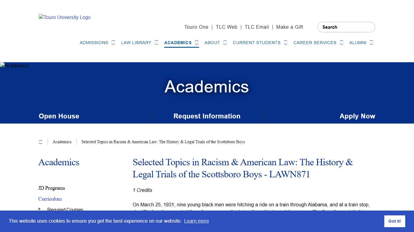 Touro Law - Selected Topics in Racism & American Law: The History & Legal Trials of the Scottsboro Boys