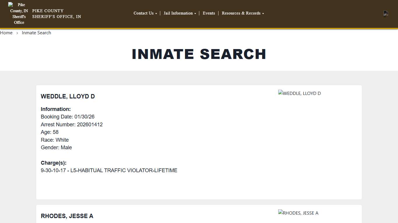 Inmate Search Pike County Sheriff Office, IN